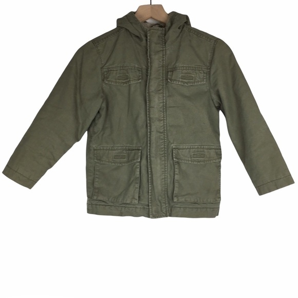OLD NAVY Jacket Kid’s Olive Field Military Style Twill Sherpa Size Small 6-7 - Picture 1 of 15